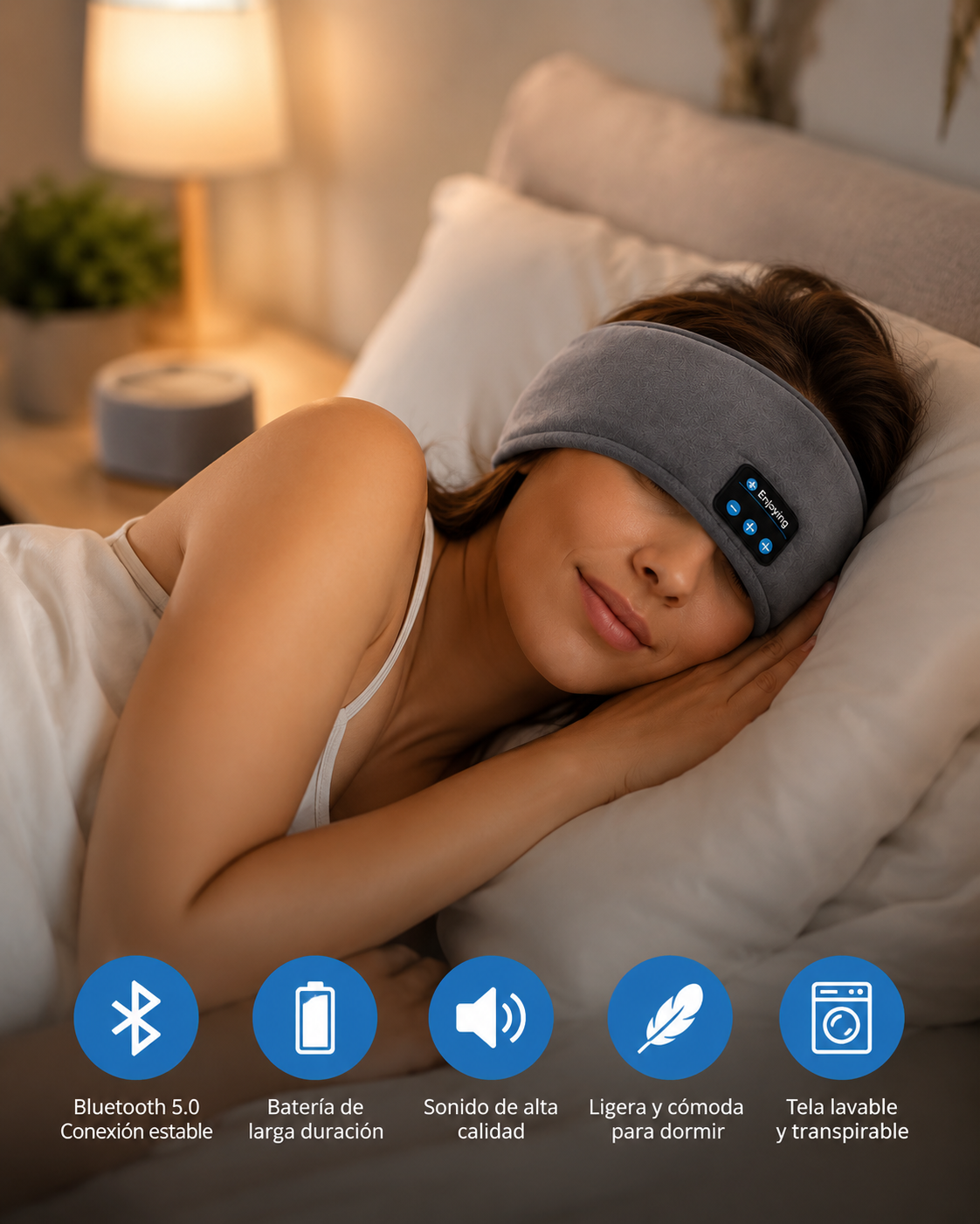 Máscara de Sueño con Audífonos Bluetooth — Relájate y Duerme Profundo